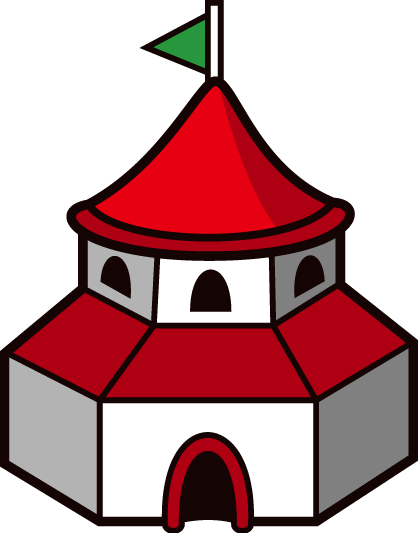 render archive logo which is a castle (in the style of super mario) with a green flag atop it